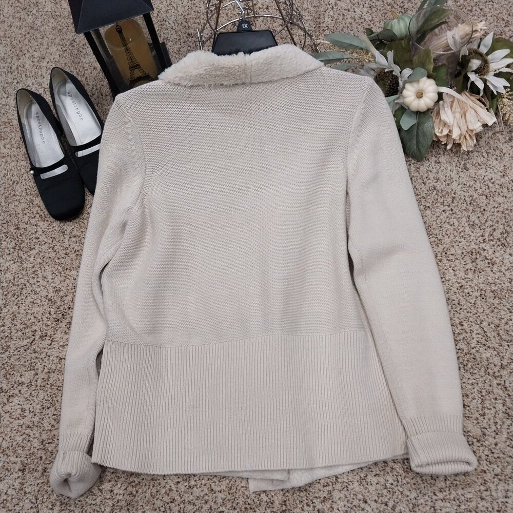 3305 Size Large Orvis Fun Fur Trimmed Cardigan Sweater - Picture 7 of 9